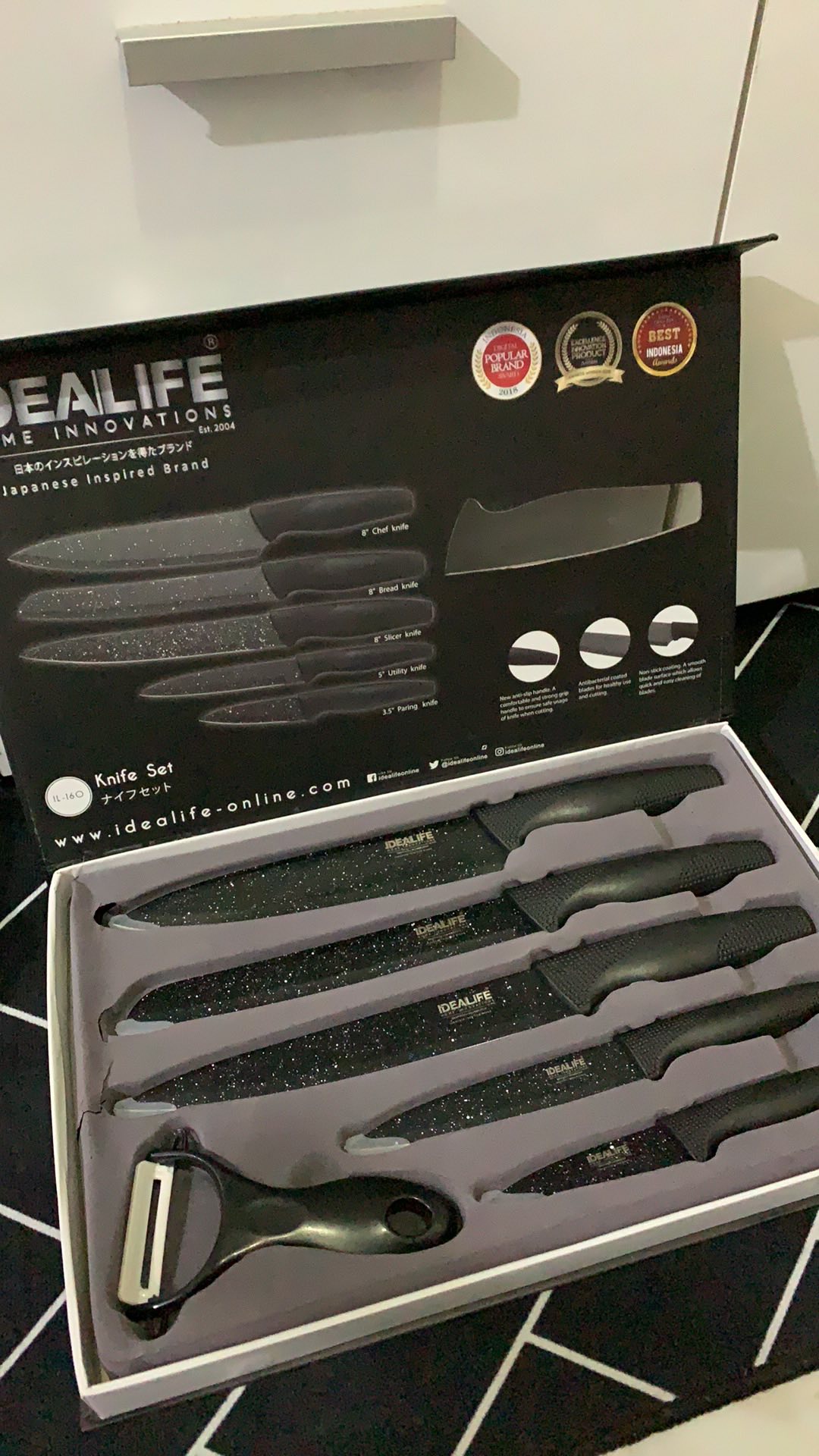 Pisau Dapur Pisau Set Knight Lengkap Knife Set Black 5 Pcs