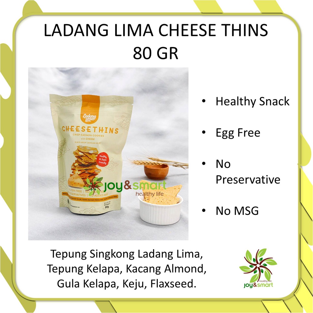 

Joy Smart Healthy Life Ladang Lima Cheesethins Gluten Free Cookies 80 gr