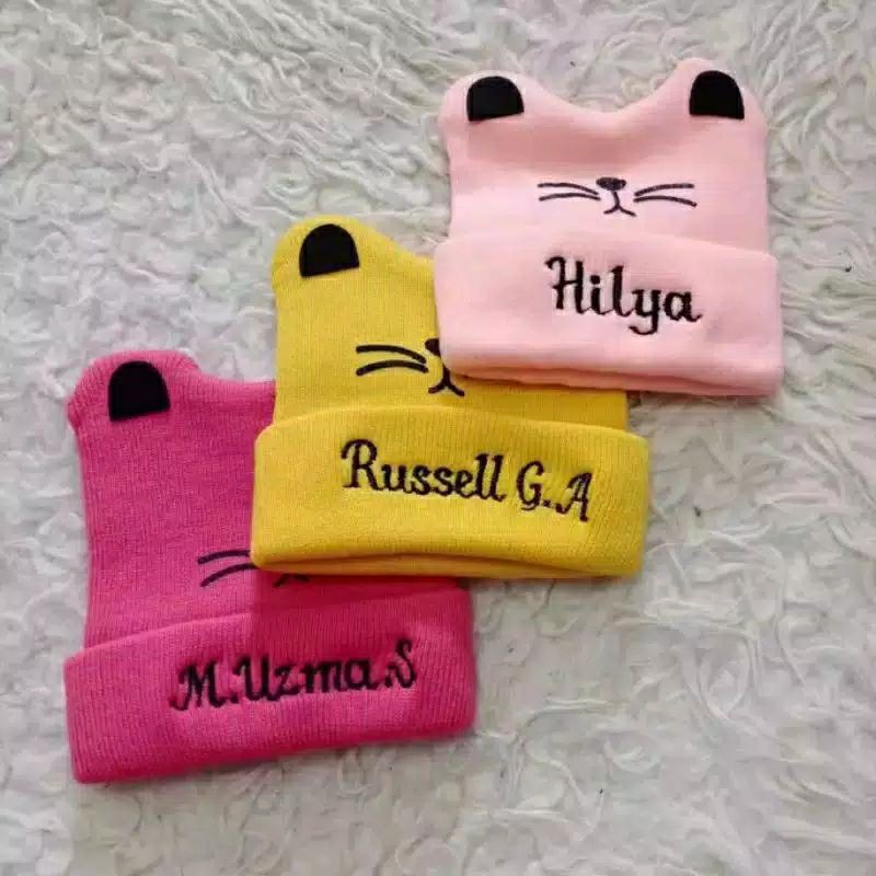 kupluk bayi kasih nama suka suka / topi bayi motif kucing custom