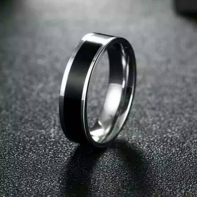 Cincin Pria Wanita Titanium hitam silver cowok cewek cewe cowo couple tunangan kawin nikah asli
