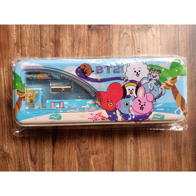 TEPAK set / TEMPAT PENSIL BT21/BTS, FREE ISINYA, LUCU-Biru
