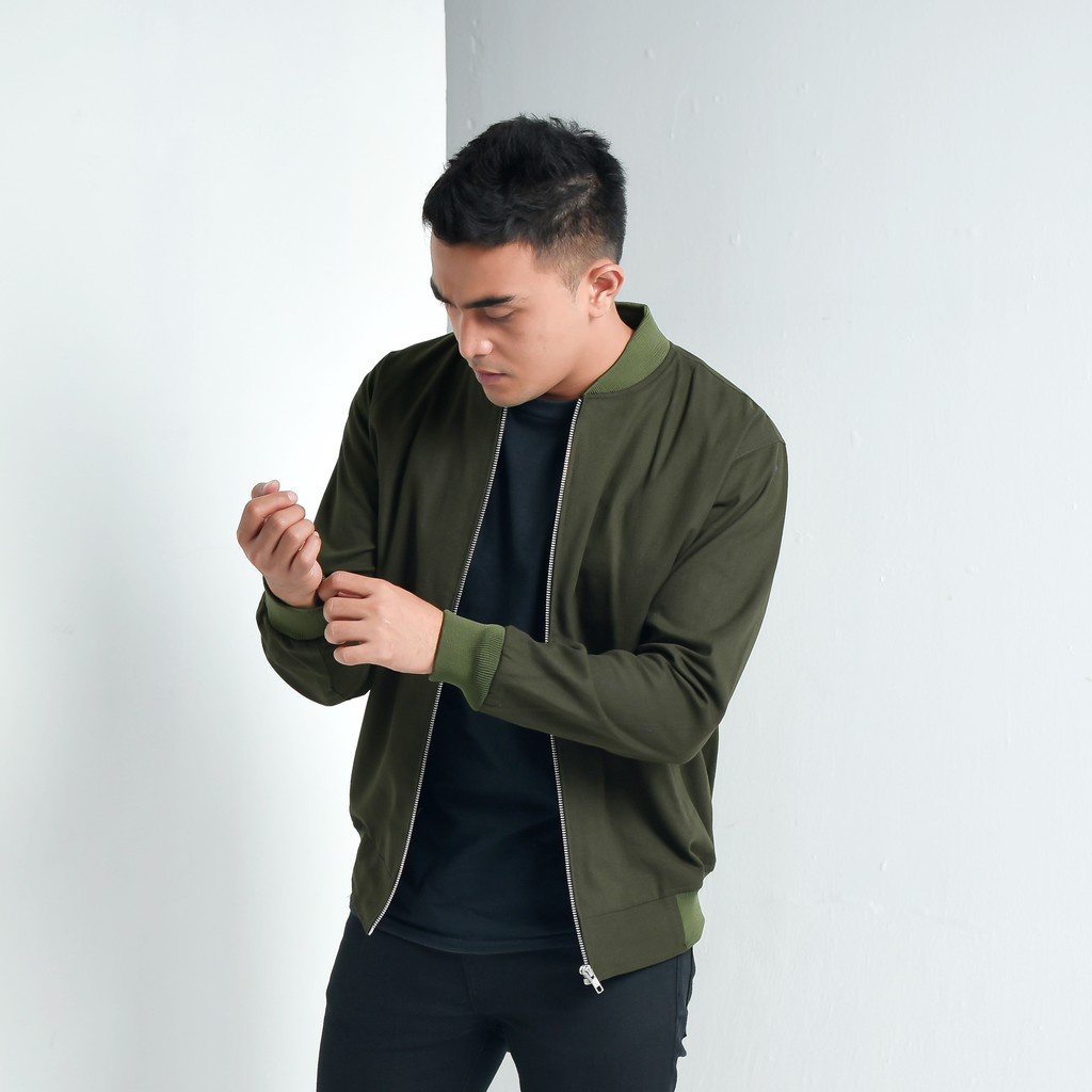 Bomber Jaket Polos Baseball Varsity Pria Wanita Anti Air Size L XL-Army