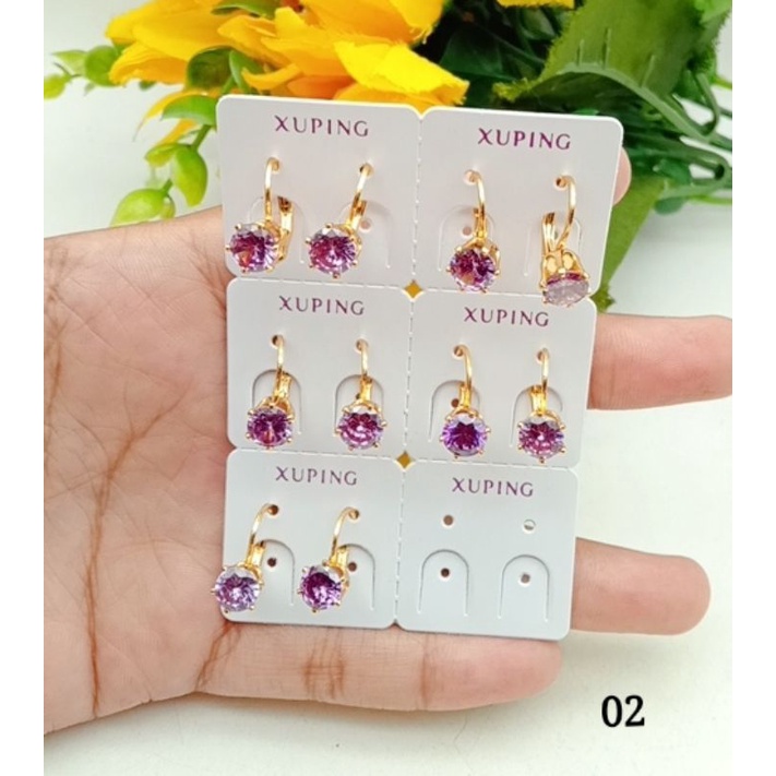 Anting wanita permata ungu lapis emas impor tercantik
