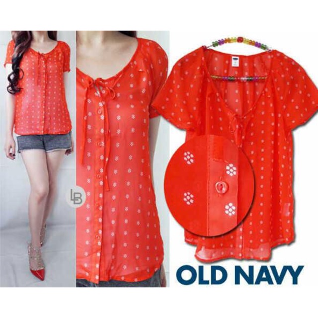 B123 OldNavy red Cocoon blouse (sifone halus)