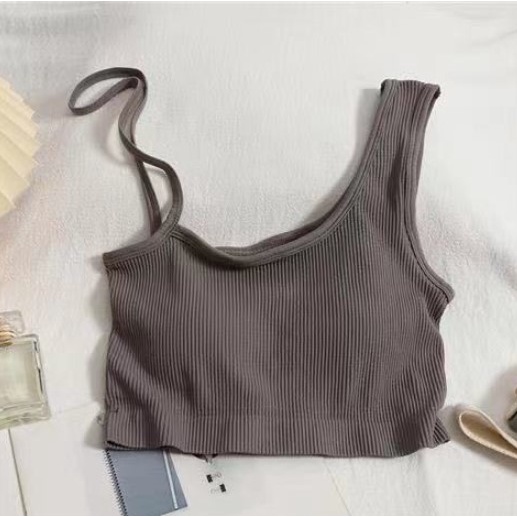 Tanktop 18 atasan crop top pakaian wanita dalaman cewek korea tank top dengan cup bra-Abu