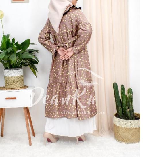 Terjangkau DeanKu Lisa Midi Dress Gamis Daily Wanita Motif Bunga Kuncup Lengan Panjang Model Balon B