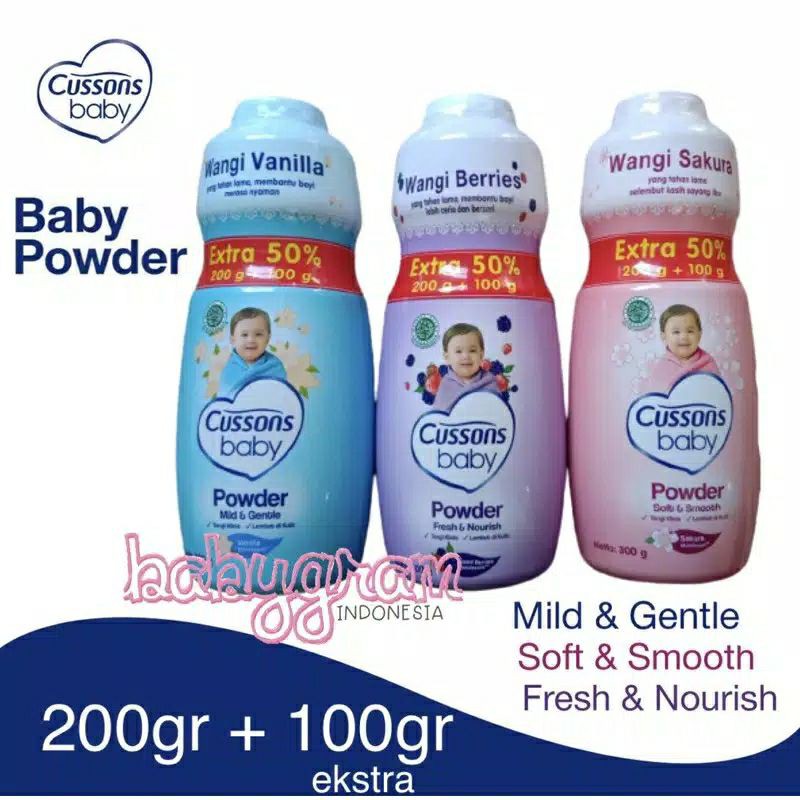 Bedak Cusson 100+30 g, 300+100 g, 75+25 gram. Bedak Bayi Cussons