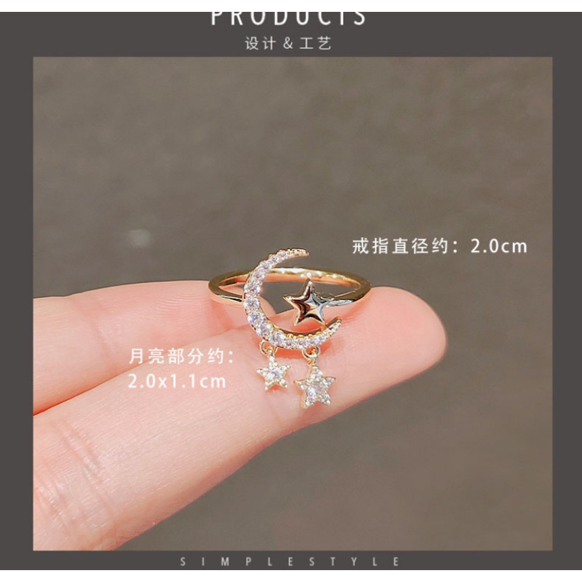 Cincin Kristal Bentuk Bulan Bintang Gaya Korea Untuk Wanita