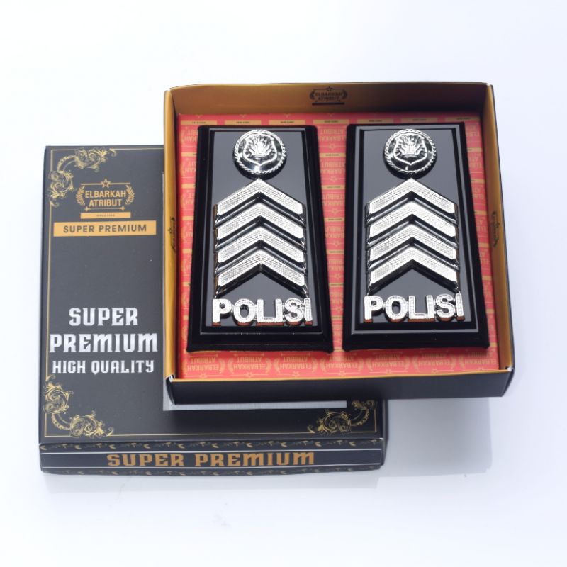 SATU PAKET HEMAT PANGKAT BRIPKA MONOGRAM KEWENANGAN POLRI / ATRIBUT POLRI / FULAKRILIK GLOSY PANGKAT POLISI BINTRARA