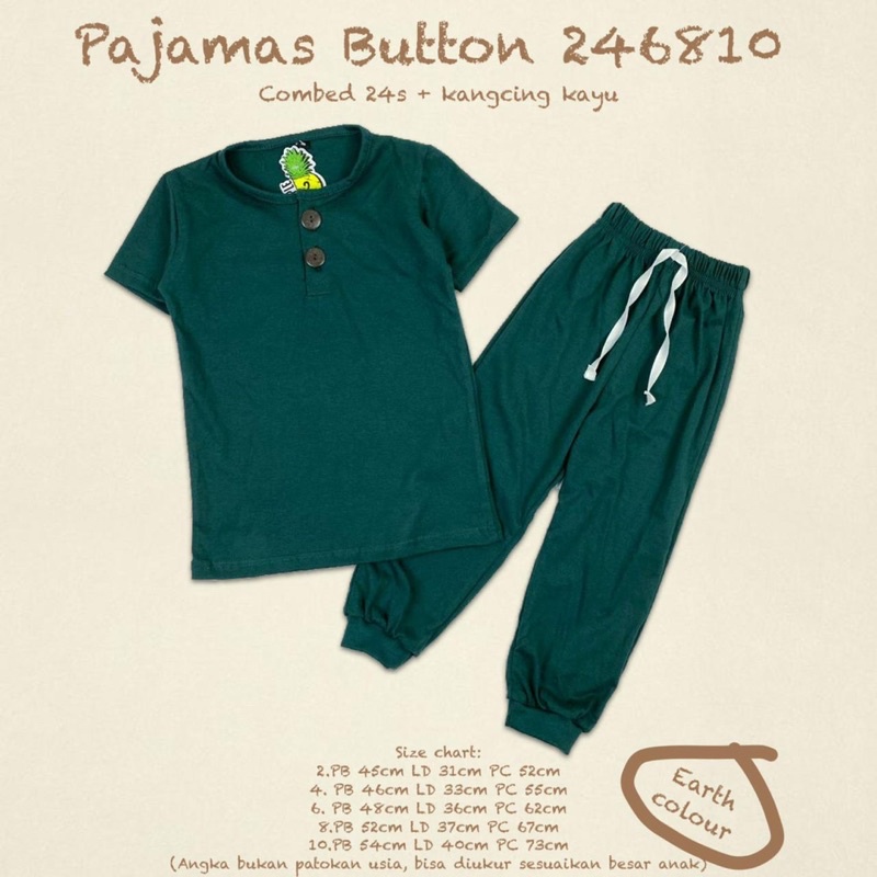 Pajamas Button Pineapple Kids Original Super Premium Setelan Anak Unisex Kaos Cowok/ Cewek Best Seller Terlaris Termurah