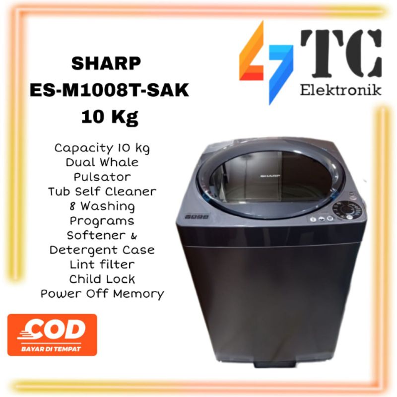 Mesin Cuci Sharp 1 Tabung ES-M1008T-SAK 10kg