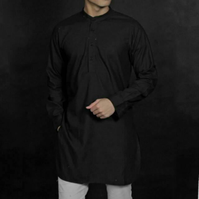 Baju koko lengan panjang hitam polos