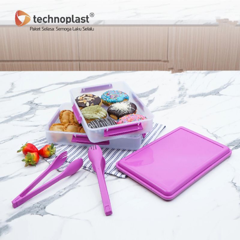 Box Makanan Plastik Kotak Bekal Donat 2500 ml Rantang Kue Gorengan 2 Susun Tingkat Paket Selasa Tech