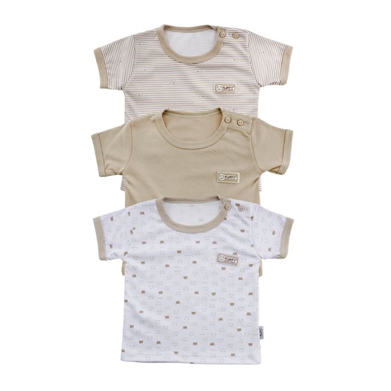 3 PCS Baju Oblong Pendek Bayi 6 12 Bulan FLUFFY Khaki