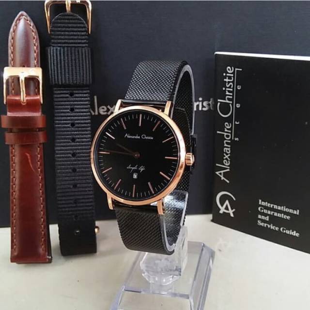 JAM TANGAN WANITA ALEXANDRE CHRISTIE BLACK ROSEGOLD HITAM ROSEGOLD AC 8566 AC8566  ALEXANDER CRISTIE