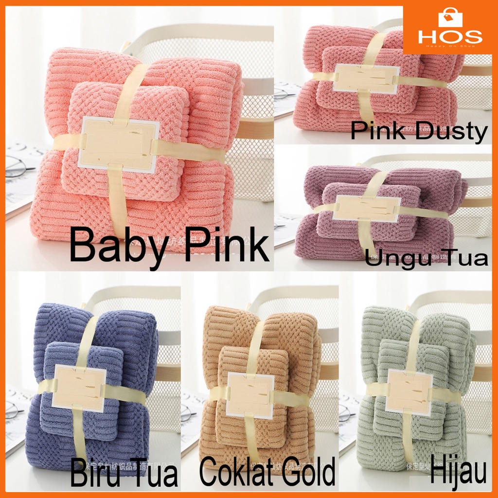 HANDUK TEBAL MOTIF TERBARU SISIK &amp; GARIS 2IN1 COTTON TOWEL - GROSIR l Happyonshop