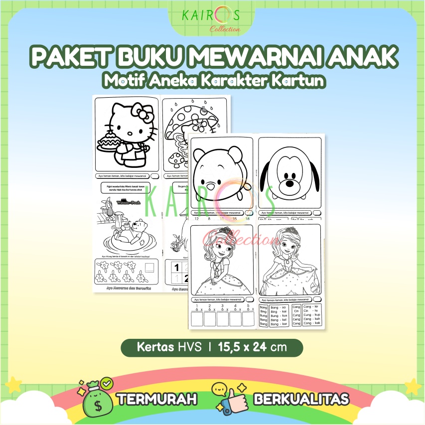 Paket Hemat Buku Mewarnai Anak Aneka Motif Karakter Kartun