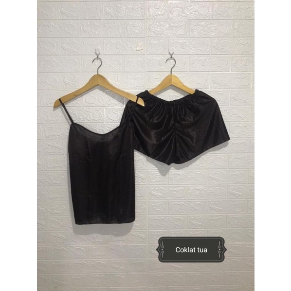setelan sleepwear lingerie satin celana pendek