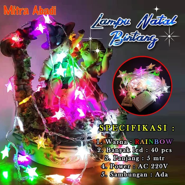 Lampu Natal Bintang 40 LED AC 220V Panjang 5 Meter + Colokan Sambungan