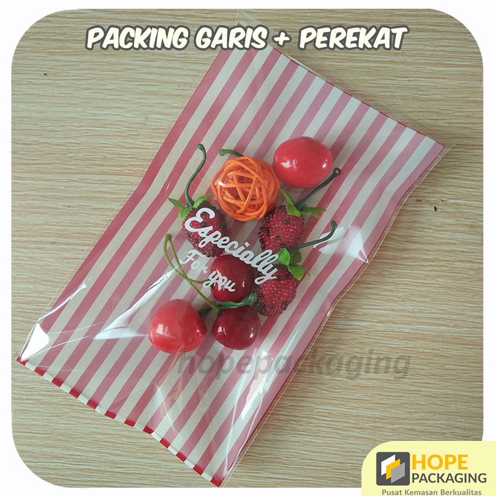 

[5 Pcs] Plastik OPP Motif/ Garis Lem Perekat/ Kemasan Snack Aksesoris Souvenir Kue