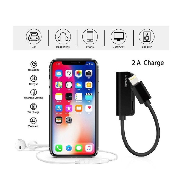 Promo BASEUS CONVERTER AUDIO IPHONE LIGHTNING AUDIO SPLITTER MUSIC  CHARGER Diskon