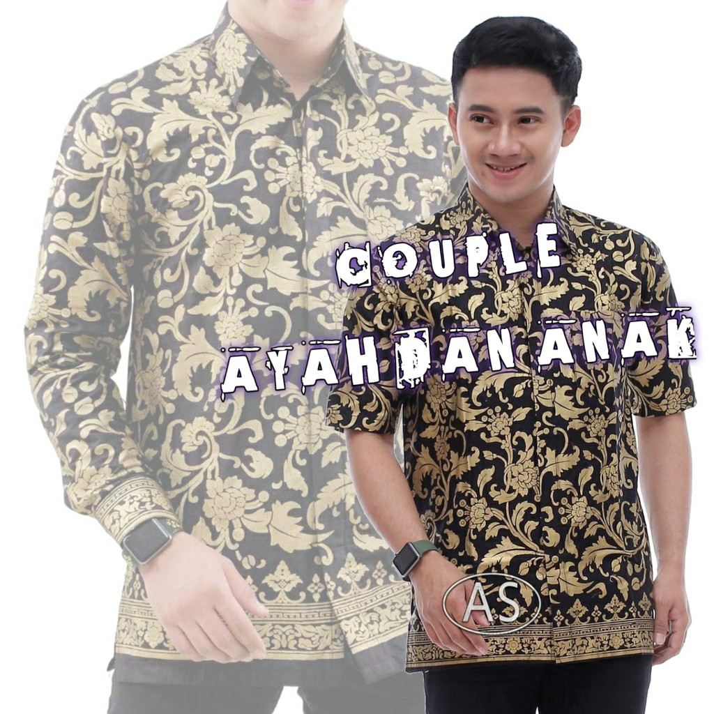 Gerai Batik Couple Atasan / Hem Kemeja Ayah Anak / Couple Batik Kembang Gede Bakung Prada Emas