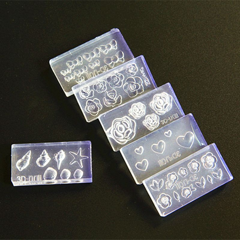 Glitter 6Pcs 3D Stereo Mini Flower Carving Mold Nail Art Mould Template Silicone Mold