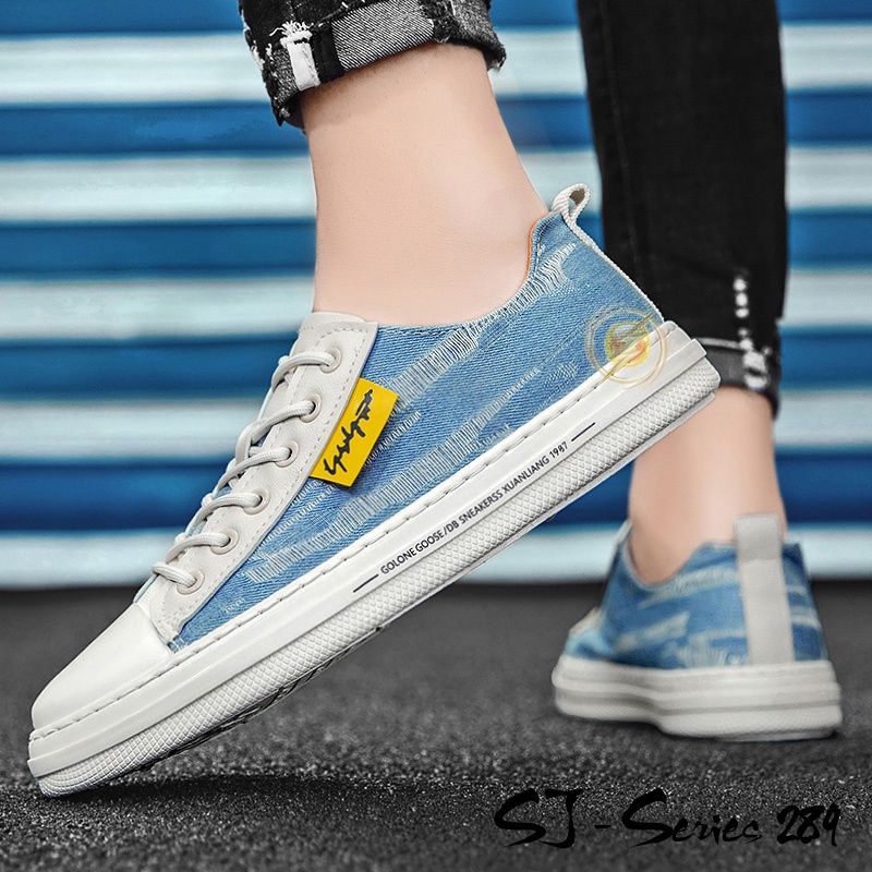 [NOOS] Sepatu Sneakers Pria Motif Jeans Keren dan Trendy Kualitas Import Premium -289 BIRU