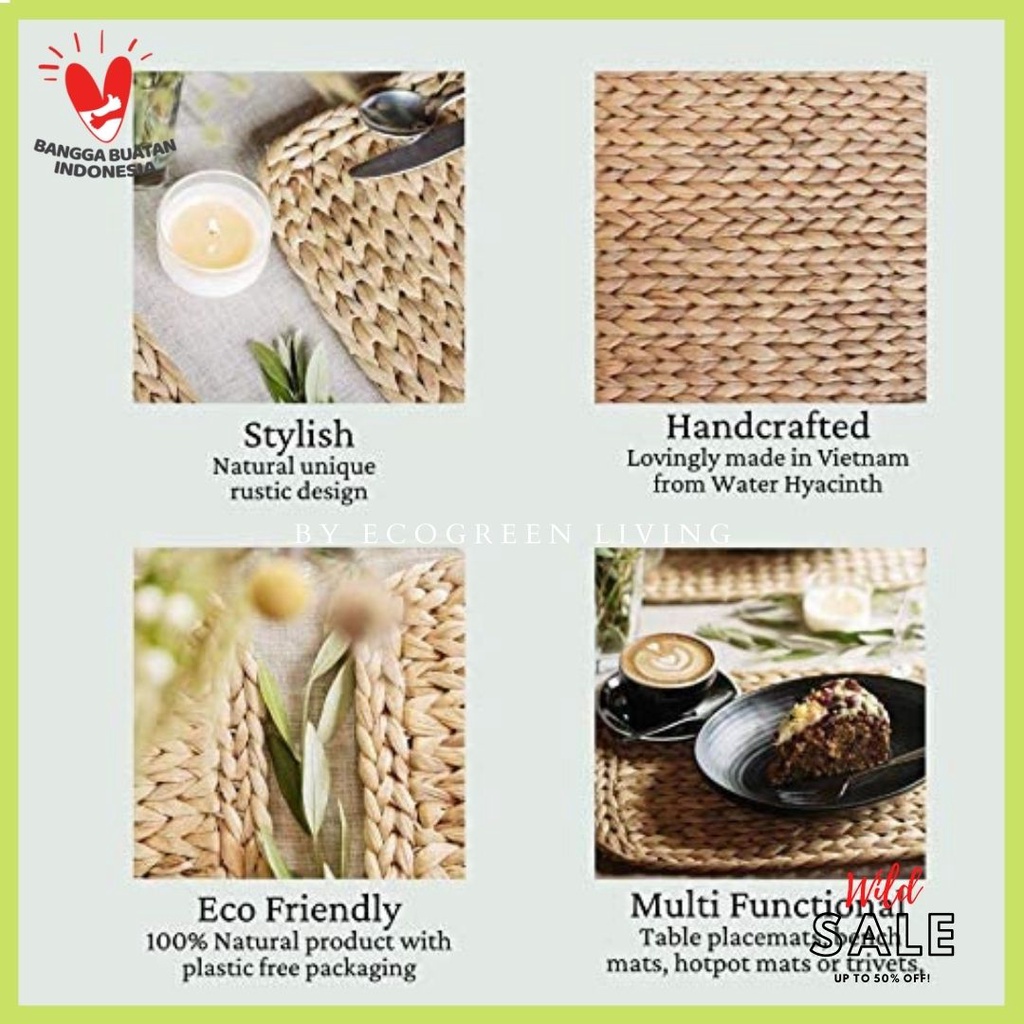 PLACEMAT / ALAS PIRING SQUARE 39 CM / PLACEMAT KOTAK / ALAS PIRING KOTAK / ALAS PIRING ENCENG GONDOK / TAPLAK MEJA