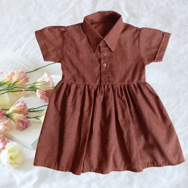 BAJU LEBARAN ANAK DRESS KOTAK CEWEK IMUT LUCU UNTUK USIA 7BLN-12BLN