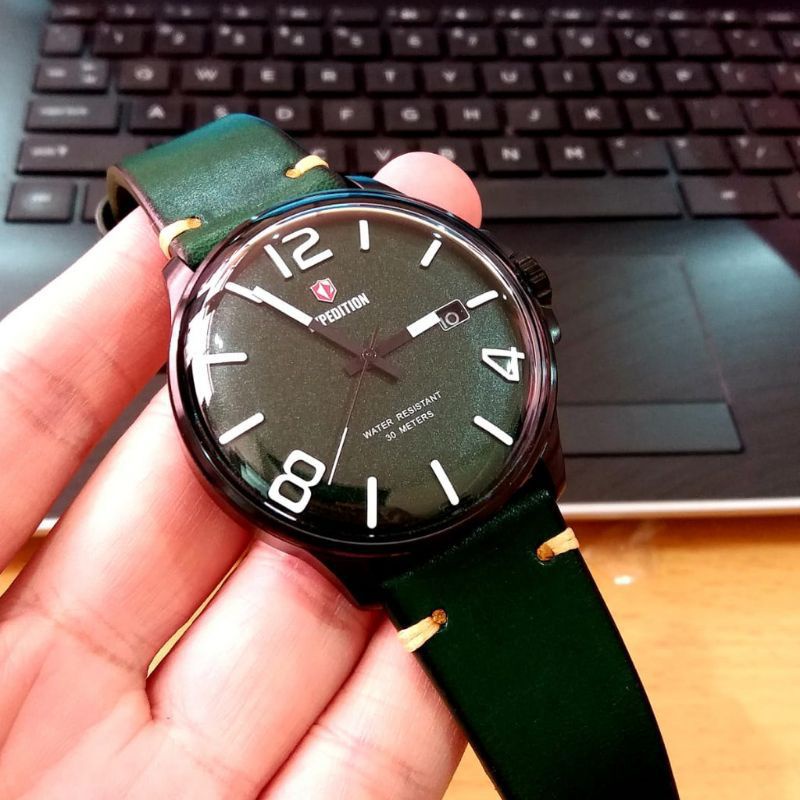 ORIGINAL GARANSI RESMI 1 TAHUN JAM TANGAN PRIA EXPEDITION COWOK BLACK GREEN KULIT EXP E6789 6789
