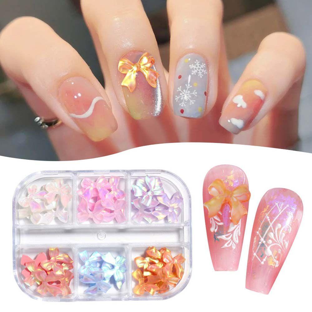 AUGUSTINA Agustin 3D Perhiasan Nail Art Lucu Warna-Warni Resin Nail Art Charms Sparkly Frosted Ikatan Simpul Nail Rinestones