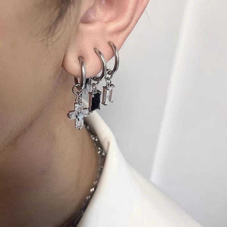 Zircon Cross Earrings Accessories Harajuku Simple Hip Hop