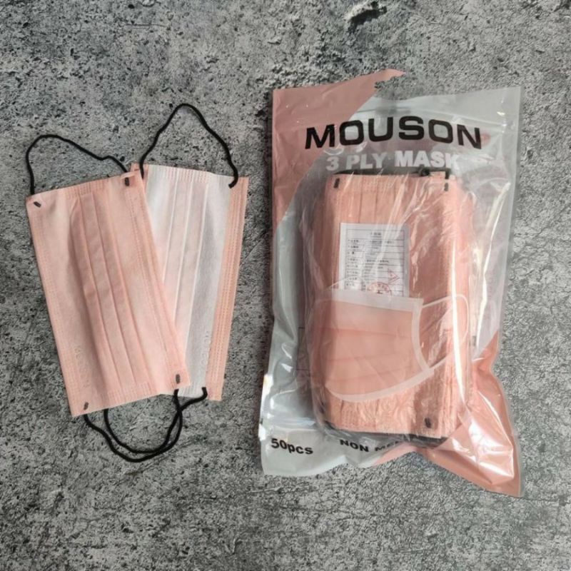 Masker 3 ply mouson Warna Pink Nude Isi 50 Pcs Earloop