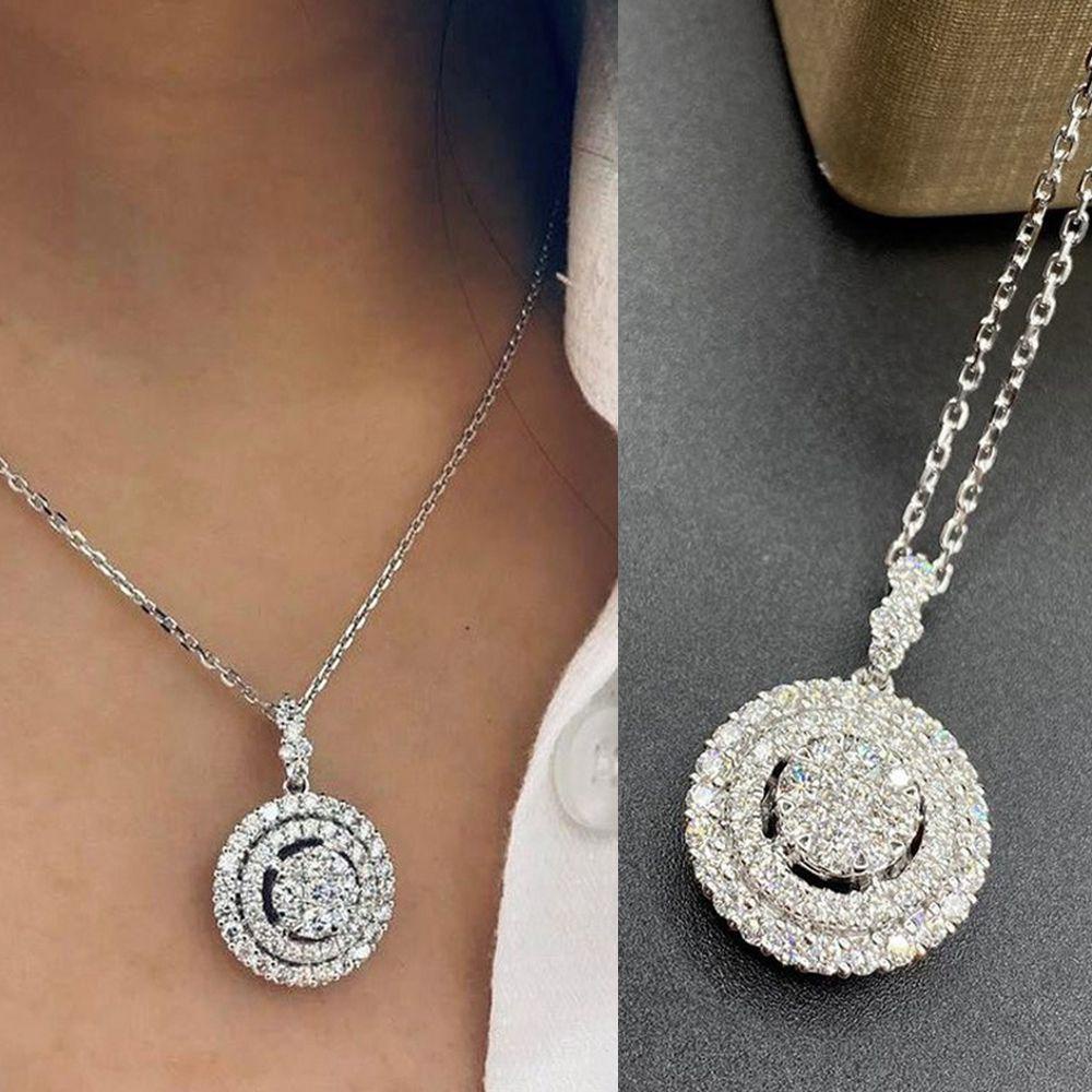 Kalung Rantai Wanita Liontin Cubic Zirconia Elegan Warna Silver Untuk Pesta Pernikahan