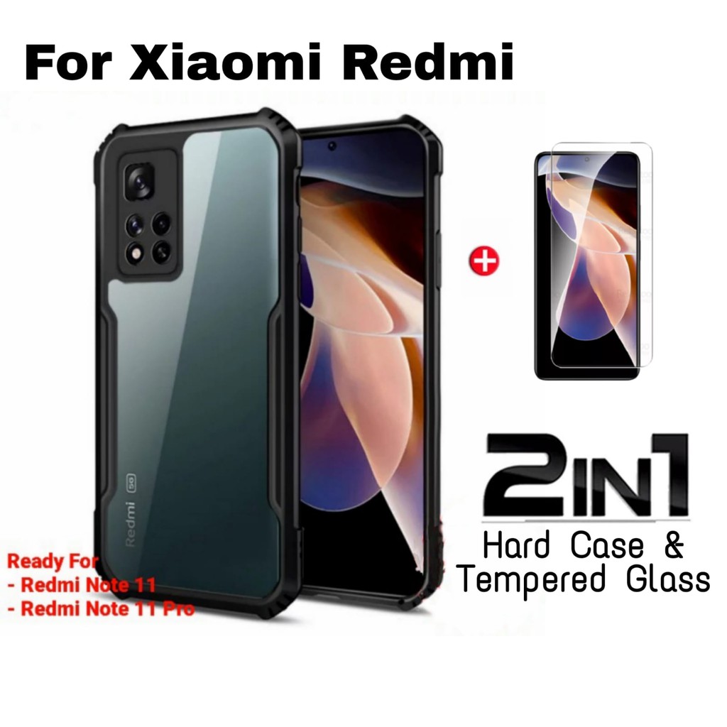 Promo Case REDMI NOTE 11 / REDMI NOTE 11 PRO Hardcase Fusion Shockproof Free Tempered Glass Clear Anti Gores Handphone