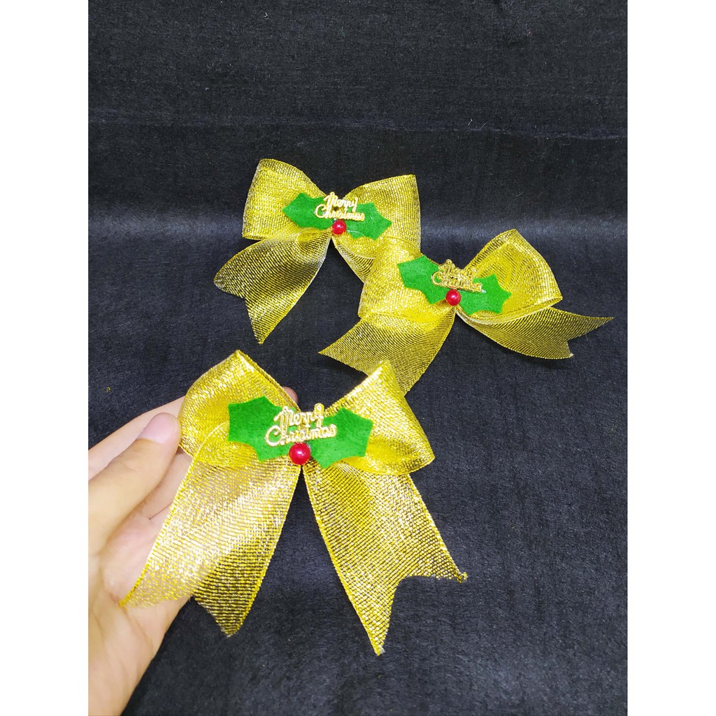 ( 3 pcs) ACC Natal Pita Bow Emas Hampers Kado Hiasan Hantaran Hiasan