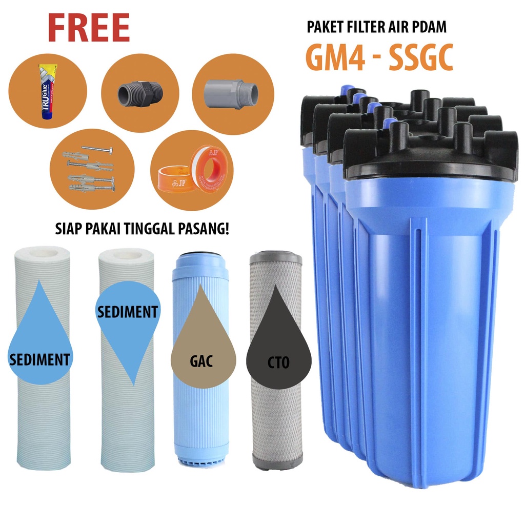 Paket Filter Air 4 Tahap SSGC / Filter Air Sumur / Filter Air Keruh / Berpasir