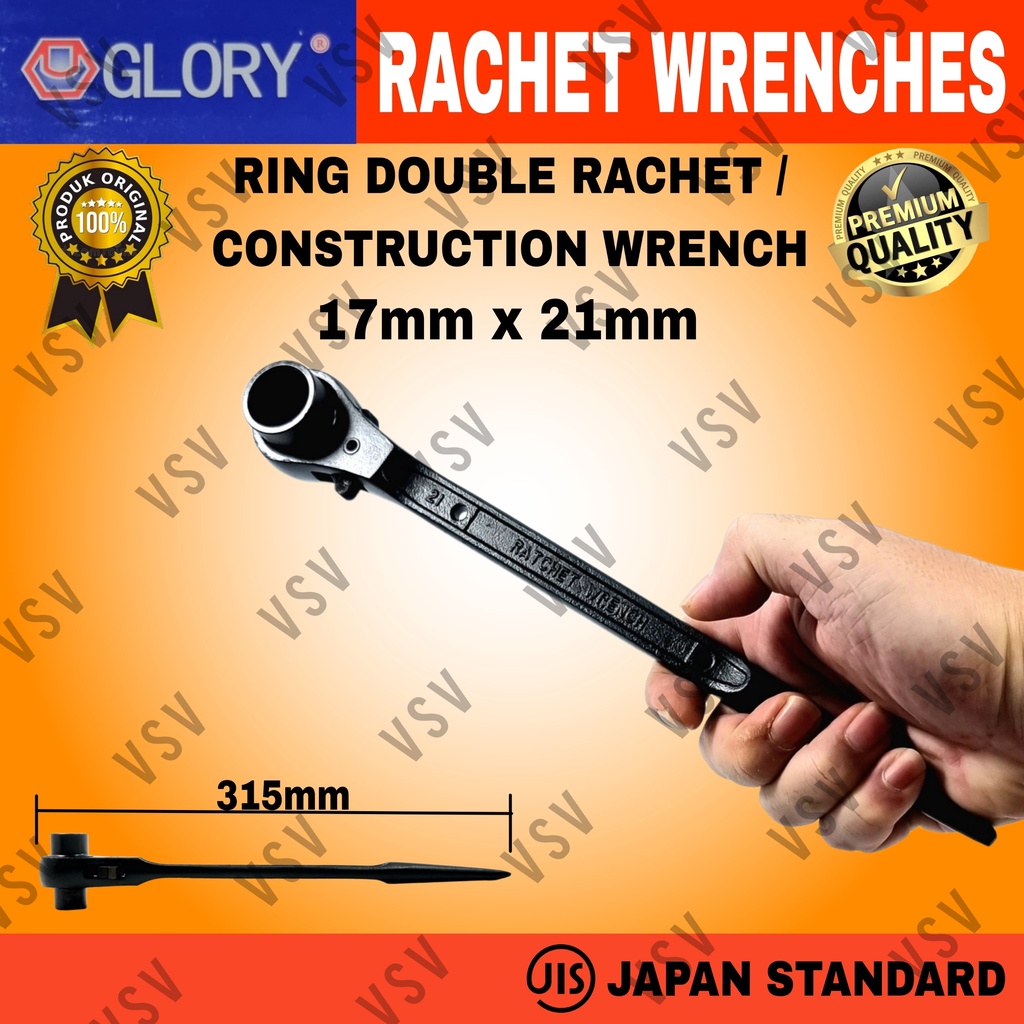 Kunci Ring Double Rachet 17x21mm Kunci Skafolding Construction Wrench Sok Rachet