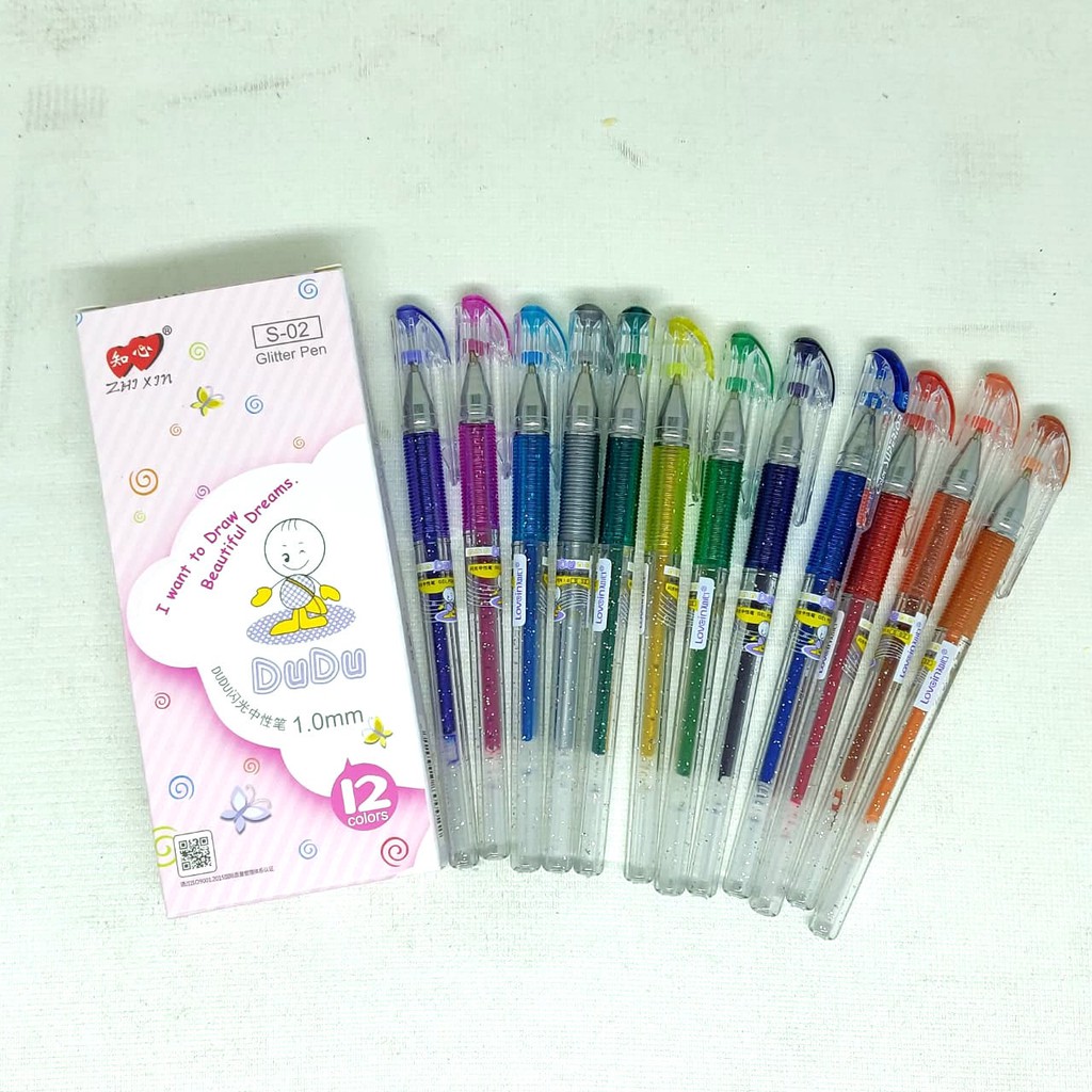 

Selusin Pulpen / Pen Gel Zhixin S-02 Glitter 12 Warna 1.0 mm