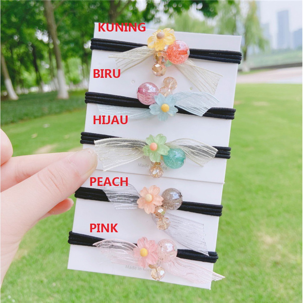 Karet Ikat Rambut PITA BUNGA F96 Mutiara Akrilik Gaya Korea Import Murah Fashion Wanita Hairband