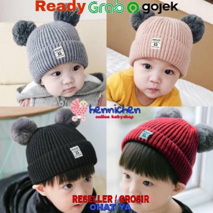 Topi Kupluk ADDYSON TEBAL Bayi Bahan WOL- Kupluk Pom-Pom Baby Kids Hat HIGH QUALITY