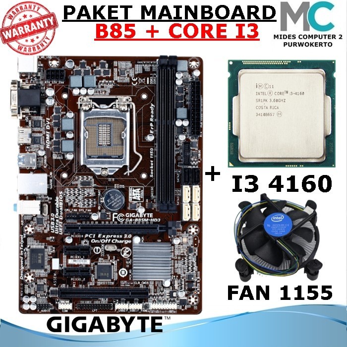 Paket Motherboard Intel LGA 1150 B85 Processor Core I3 Haswel Dan Fan