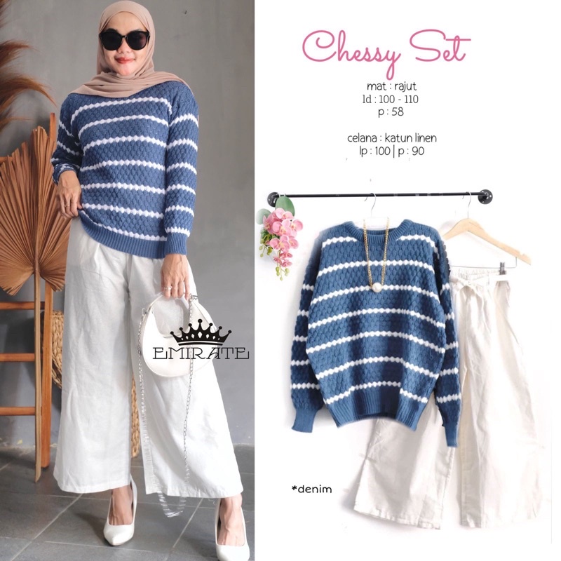 CHESSY SET + KESSIE SET  ( ATASAN + CELANA ) / BEST SELLER / BISA COD-Denim - white