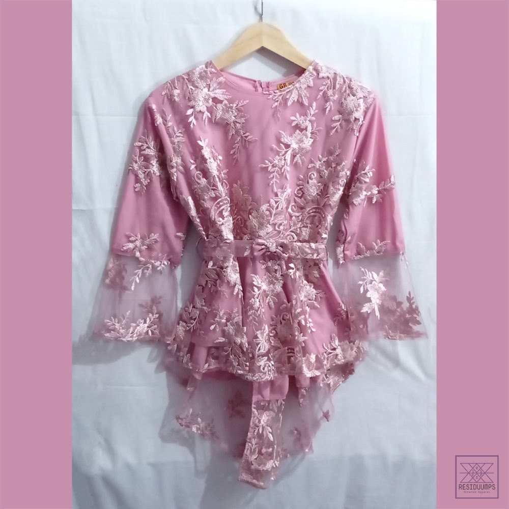 Blouse Kebaya Pink Peplum bahan Brokat / Brukat Model Asimetris