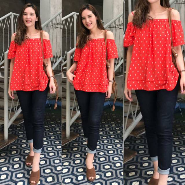 Old navy shirt orange&amp;blue diamond ethnic cold shoulder top/Sisa Export   Original