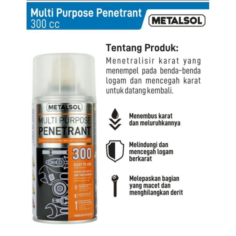 Metalsol WD penghilang karat 300cc (multi purpose penetrant)