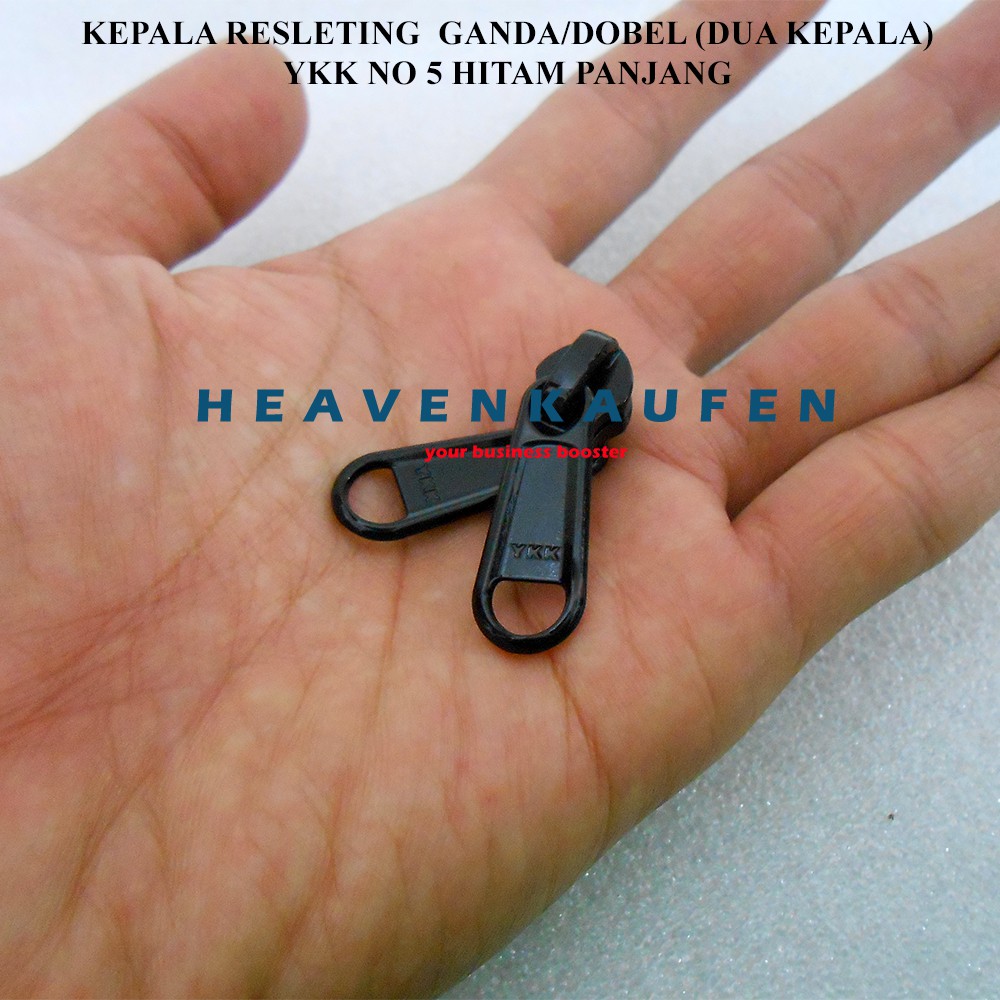 Kepala Resleting / Kepala Zipper YKK Dobel Double Ganda Dua Kepala No 5 Warna Hitam Panjang