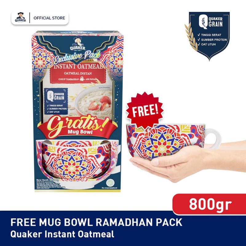 Quaker instan oatmeal Cereal 800gr free Mug Bowl