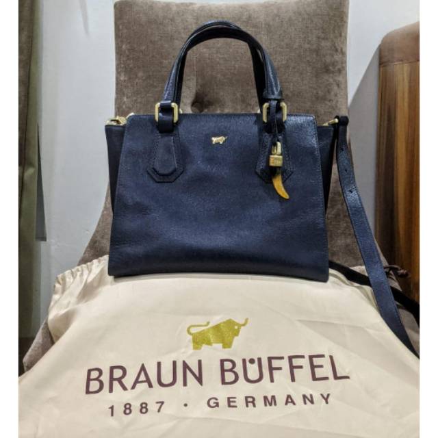 Tas wanita Braun Buffel navy blue leather Original